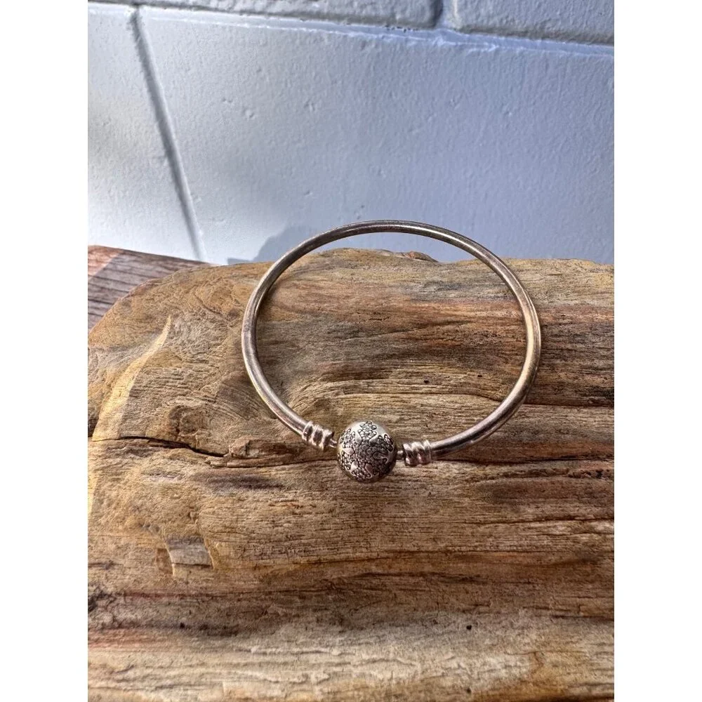 Pandora Sterling Silver Bangle Bracelet With Clasp Charm 2.14" Inner Diameter - Picture 6 of 10